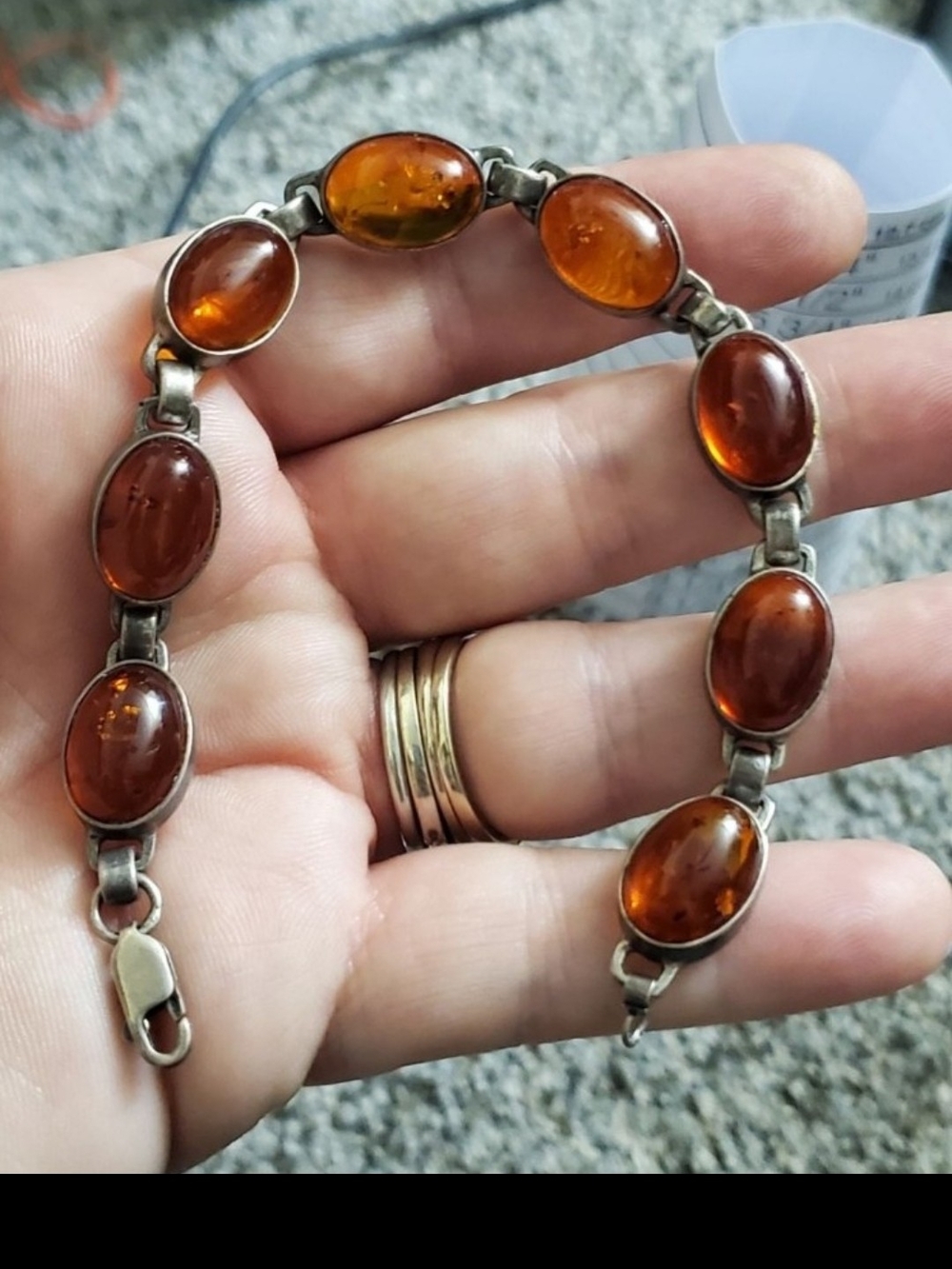 Sterling Amber Oval Link Bracelet - Warm Cognac Brown